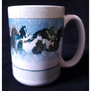 Rare Western Coffee Mug Cup 2002 Chris Cummings Wild Wings Horses Ponies Mint